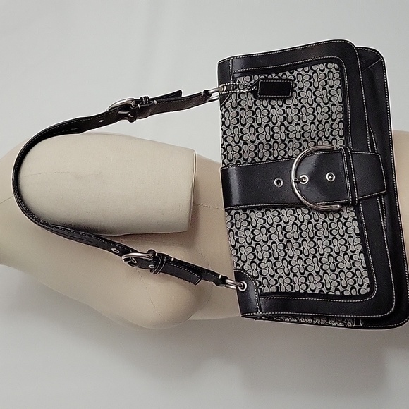 Prototype or Sample Coach Signature Jacquard Shoulder Bag Black & Grey EUC - Picture 1 of 14